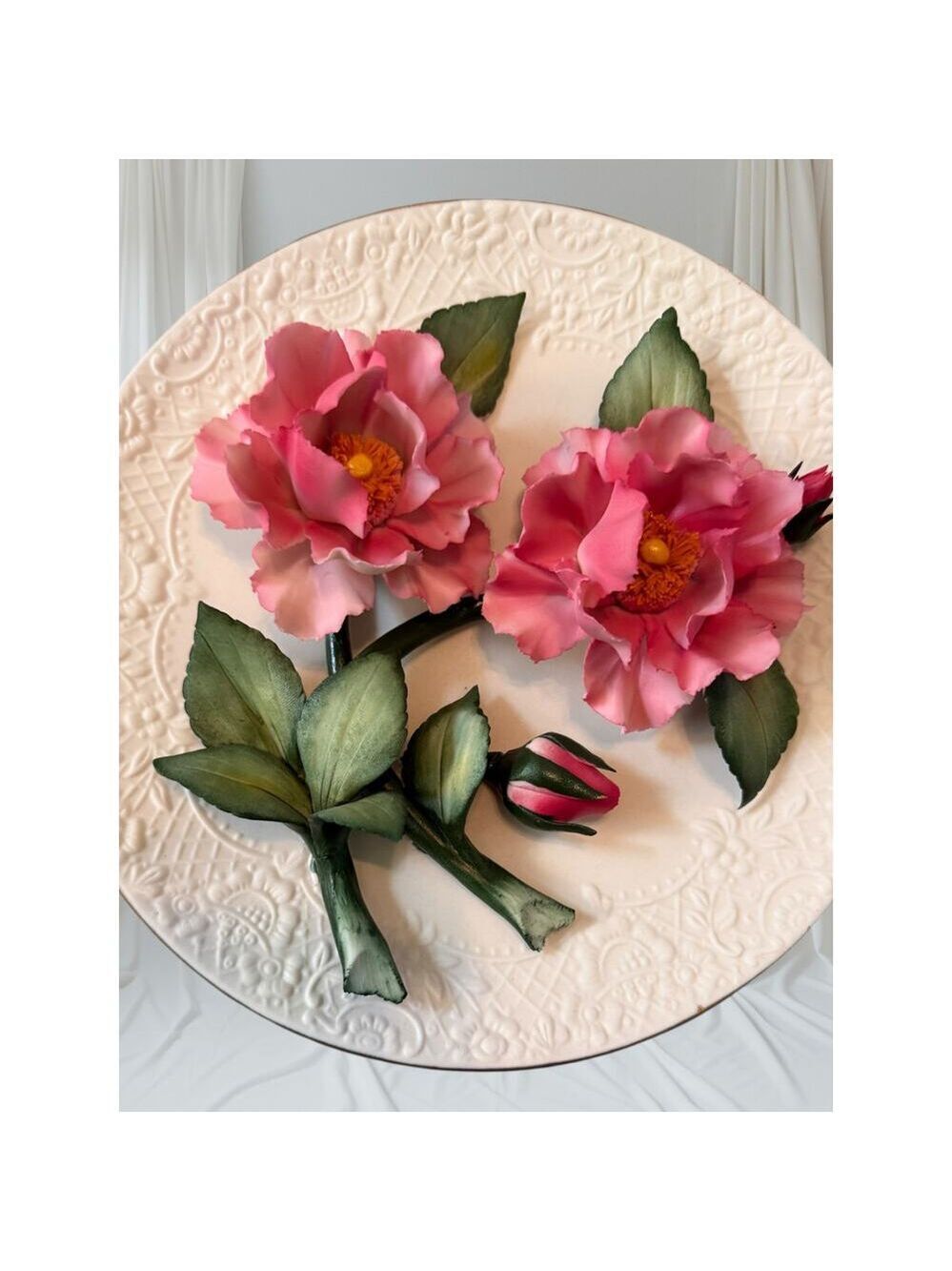 Franklin Mint  “The Pink Roses of Capodimonte” Ltd Ed Plate/Bisque Porcelain